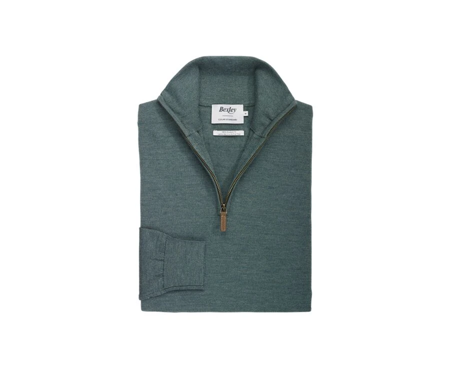 Pull Col Zippé Homme Vert Chiné - VLARINOS 5 Pull Col Zippé Homme Vert Chiné - VLARINOS – Image 4