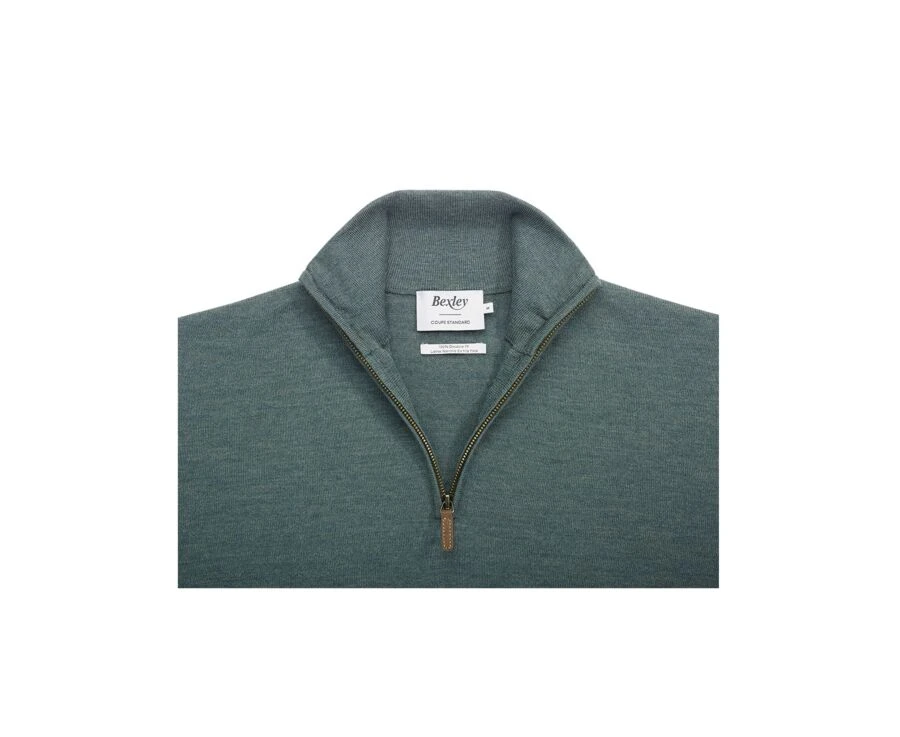 Pull Col Zippé Homme Vert Chiné - VLARINOS 6 Pull Col Zippé Homme Vert Chiné - VLARINOS – Image 5