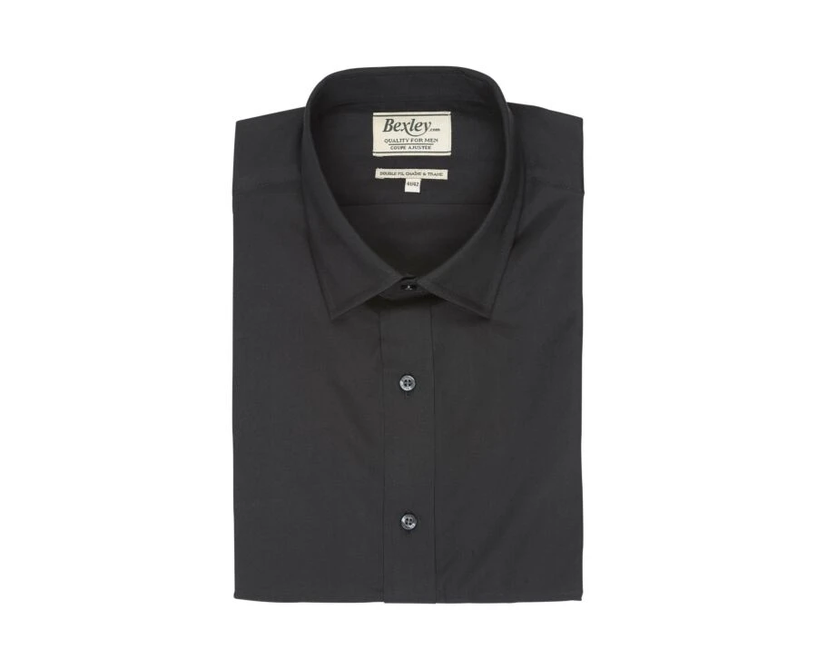 Chemise Noire Coton Popeline - Col Français - LOUIS 3 Chemise Noire Coton Popeline - Col Français - LOUIS