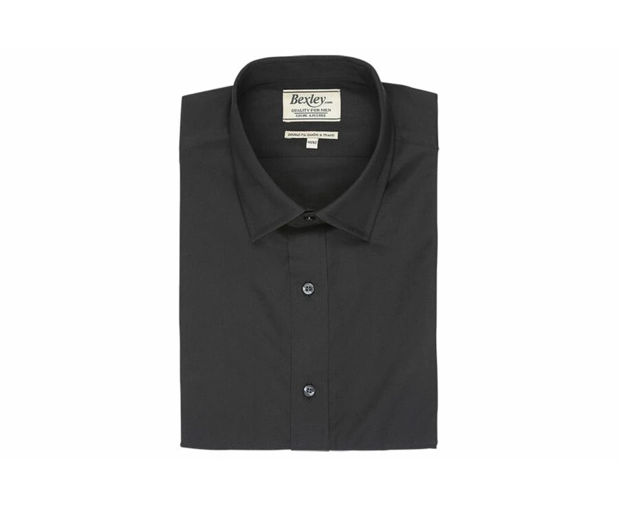Chemise Noire Coton Popeline - Col Français - LOUIS 9 Chemise Noire Coton Popeline - Col Français - LOUIS – Image 7
