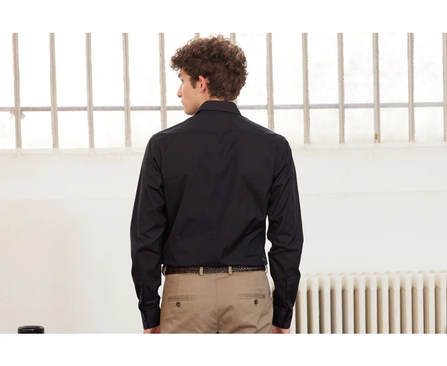 Chemise Noire Coton Popeline - Col Français - LOUIS 6 Chemise Noire Coton Popeline - Col Français - LOUIS – Image 4