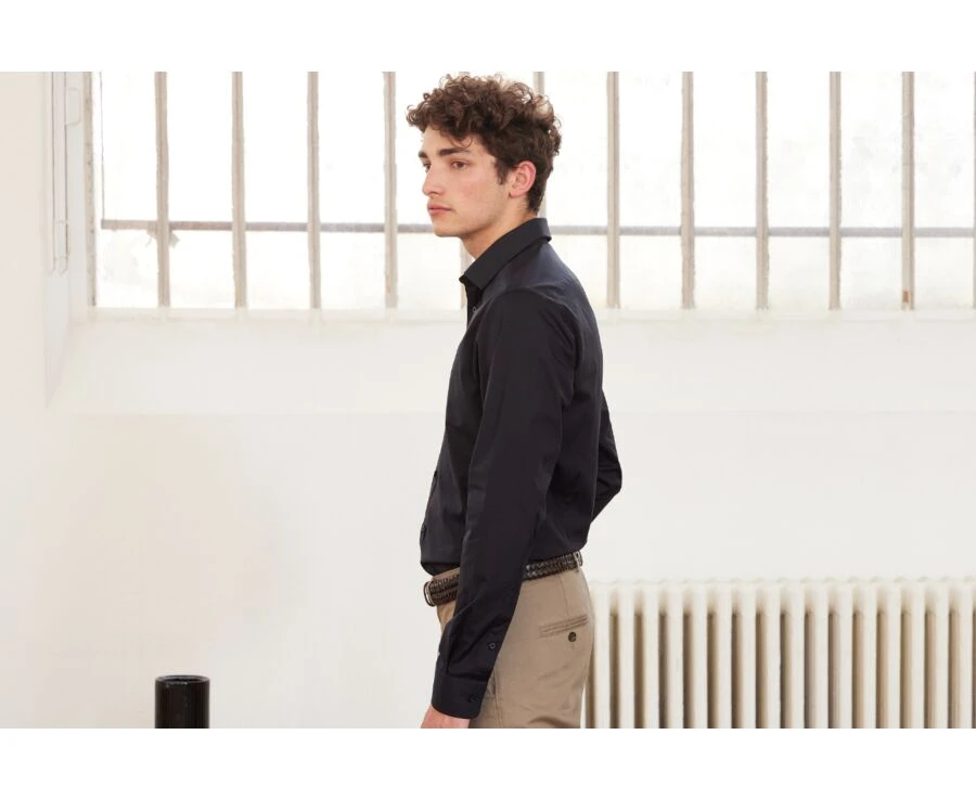 Chemise Noire Coton Popeline - Col Français - LOUIS 8 Chemise Noire Coton Popeline - Col Français - LOUIS – Image 6