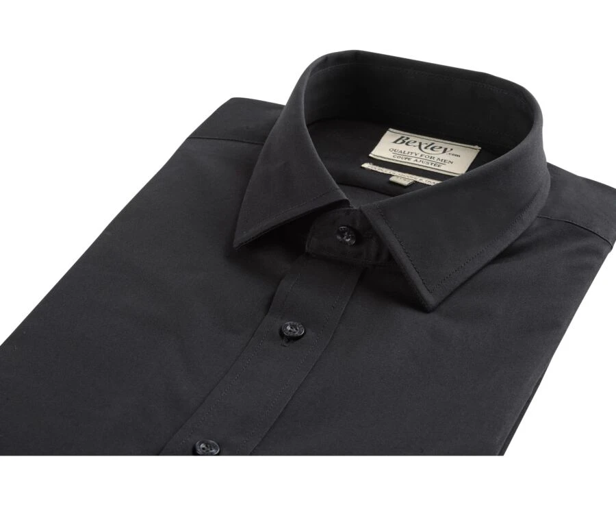 Chemise Noire Coton Popeline - Col Français - LOUIS 5 Chemise Noire Coton Popeline - Col Français - LOUIS – Image 3