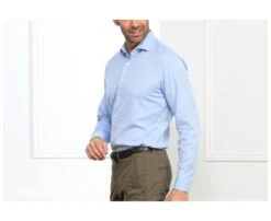 Chemise Bleue Twill Chevrons - Col Italien - LUIGI -Boutique Pop Mey Edlich 439006 luigi bleu 3